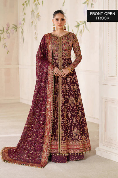 Baroque CH14-05 Burgundy chiffon Kalidar dress with dupatta, styled with sharara or lehenga | Pakistanimoda