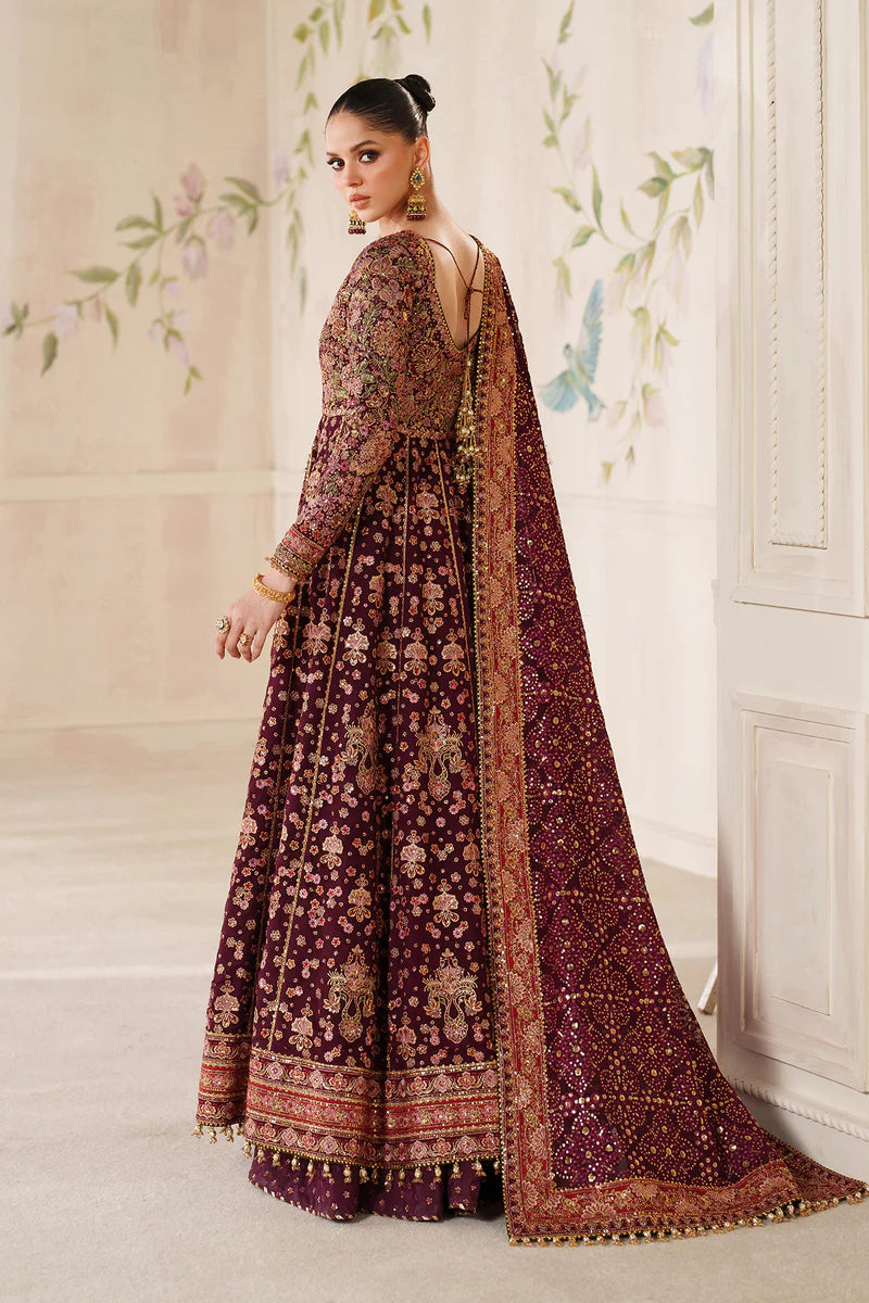 Baroque CH14-05 Burgundy chiffon Kalidar dress with dupatta, styled with sharara or lehenga | Pakistanimoda