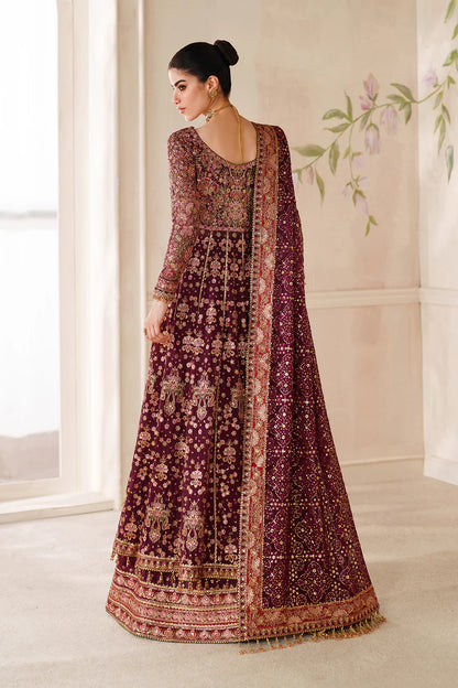Baroque CH14-05 Burgundy chiffon Kalidar dress with dupatta, styled with sharara or lehenga | Pakistanimoda