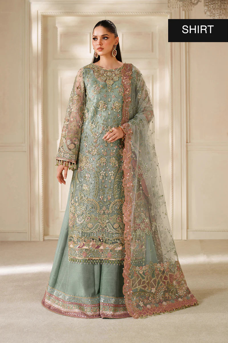 Baroque Chantelle CH14-06 pastel green net gown and sharara outfit with Swarovski & dabka embroidery | Pakistanimoda