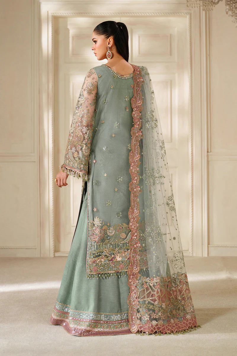 Baroque Chantelle CH14-06 pastel green net gown and sharara outfit with Swarovski & dabka embroidery | Pakistanimoda