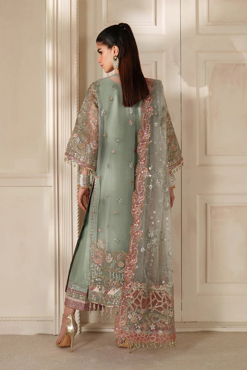 Baroque Chantelle CH14-06 pastel green net gown and sharara outfit with Swarovski & dabka embroidery | Pakistanimoda