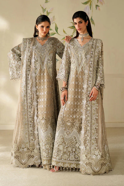 CH14-08 Baroque Beige Chantelle A-Line Chiffon Embroidered Suit with Sharara – Festive Party Outfit Online at Pakistanimoda