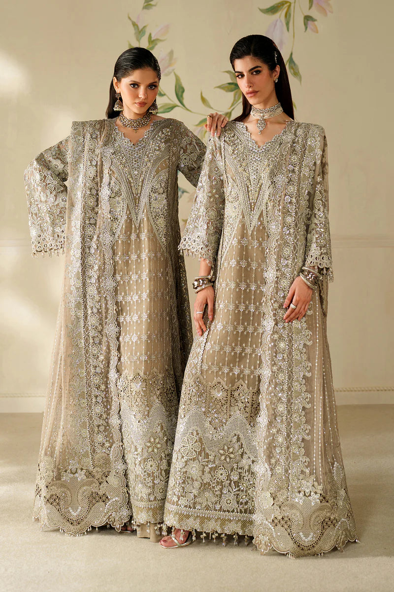 CH14-08 Baroque Beige Chantelle A-Line Chiffon Embroidered Suit with Sharara – Festive Party Outfit Online at Pakistanimoda