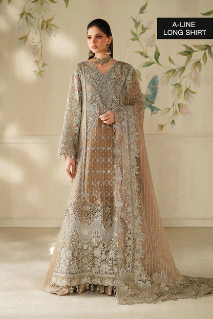 CH14-08 Baroque Beige Chantelle A-Line Chiffon Embroidered Suit with Sharara – Festive Party Outfit Online at Pakistanimoda