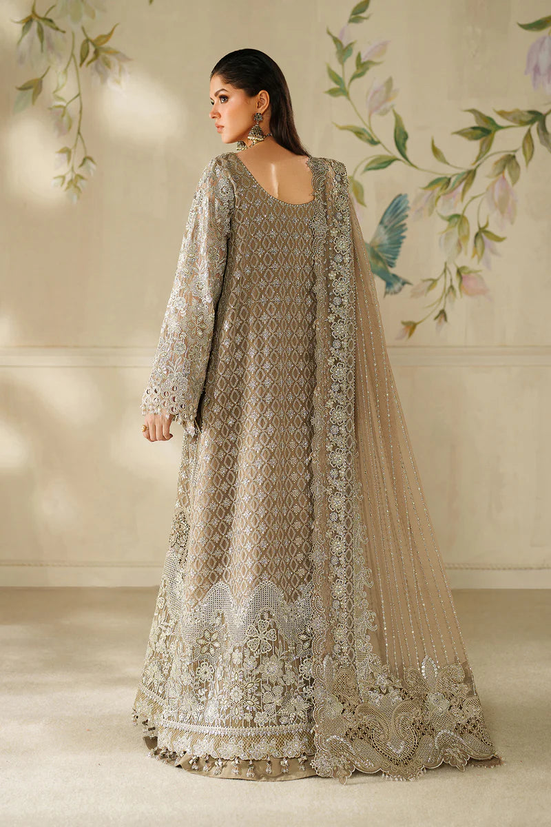 CH14-08 Baroque Beige Chantelle A-Line Chiffon Embroidered Suit with Sharara – Festive Party Outfit Online at Pakistanimoda