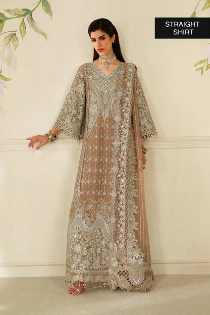 CH14-08 Baroque Beige Chantelle A-Line Chiffon Embroidered Suit with Sharara – Festive Party Outfit Online at Pakistanimoda
