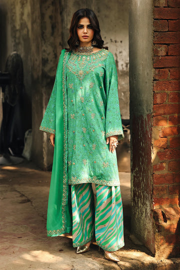 CMA-5-010 Emerald Green Charizma Eid Festive Raw Silk 3PC Embroidered Outfit with Organza Dupatta – Pakistanimoda