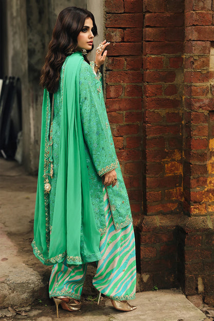 CMA-5-010 Emerald Green Charizma Eid Festive Raw Silk 3PC Embroidered Outfit with Organza Dupatta – Pakistanimoda