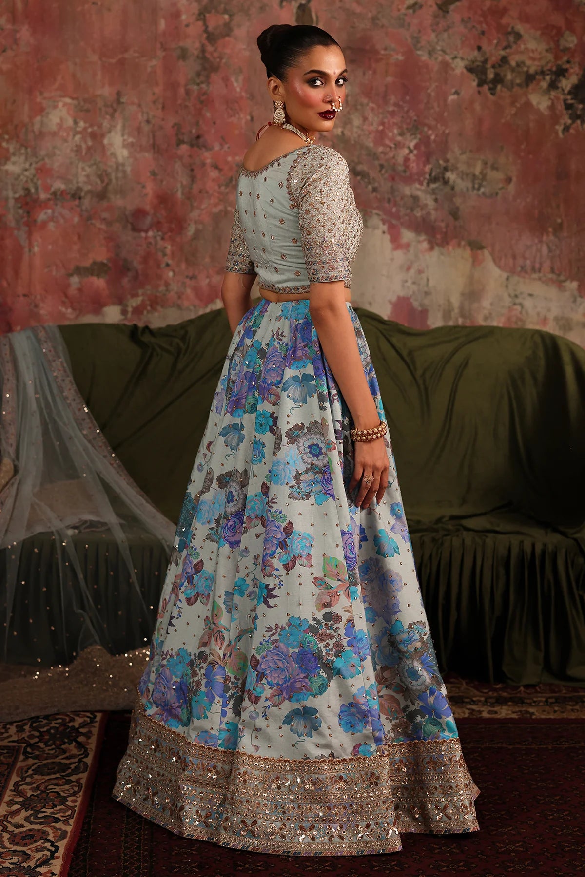 CMA-5-04 Charizma grey silk lehenga choli with embroidered blouse and sequin dupatta – Statement Wedding Edition festive & bridal outfit.
