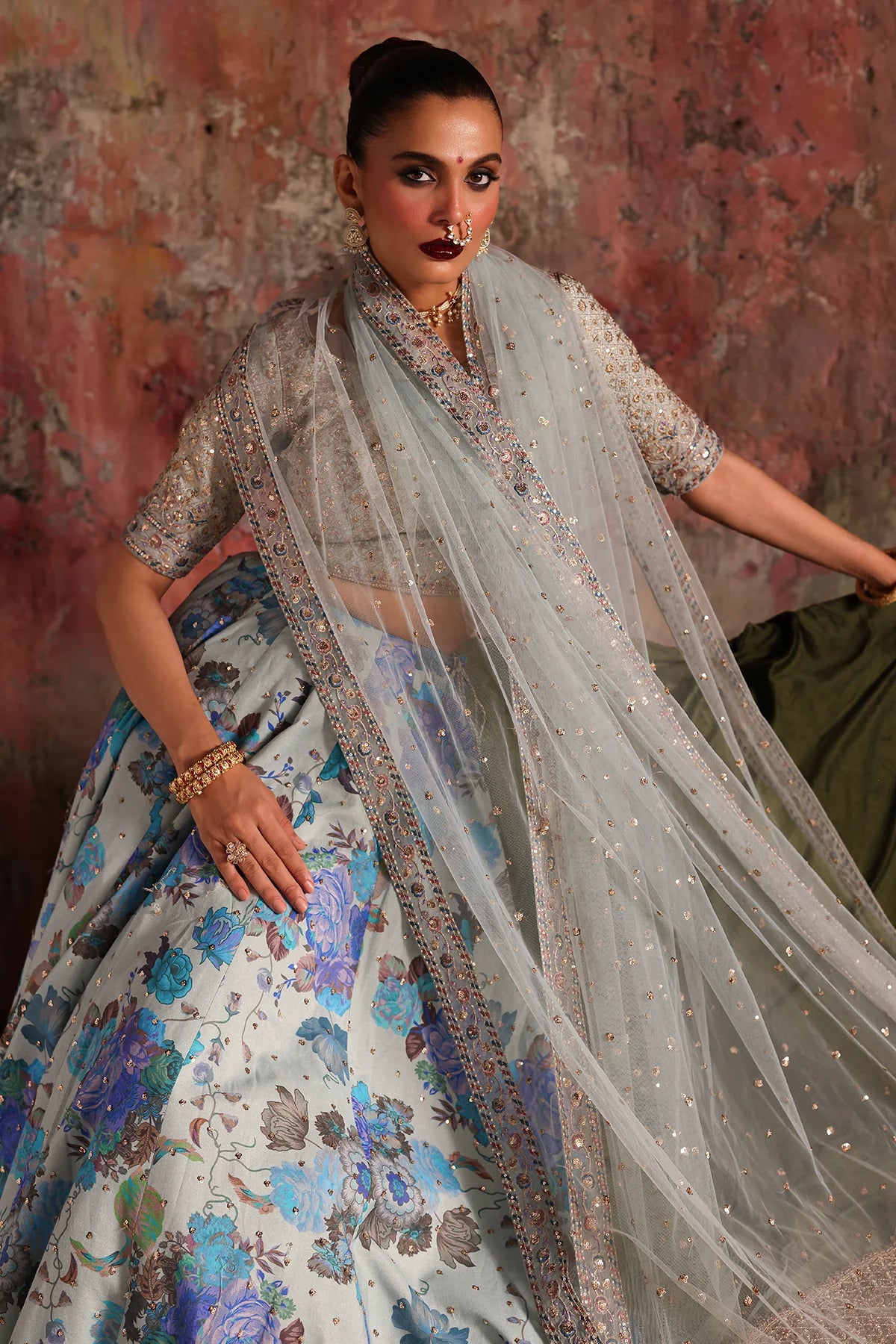 CMA-5-04 Charizma grey silk lehenga choli with embroidered blouse and sequin dupatta – Statement Wedding Edition festive & bridal outfit.