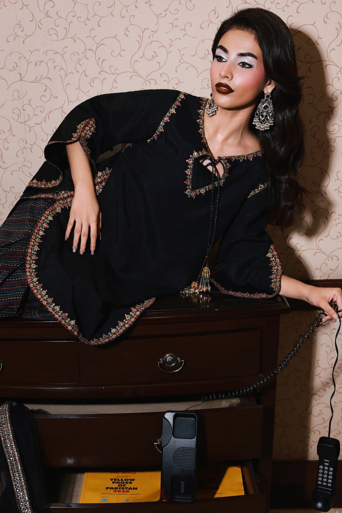CMA-5-084 Buy Charizma black raw silk embroidered outfit new arrival