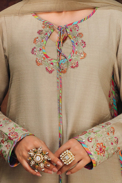 CMA-5-091 Beige Charizma Mi-Amor Luxury Silk 3PC Embroidered Ensemble with Dupatta – Pakistanimoda