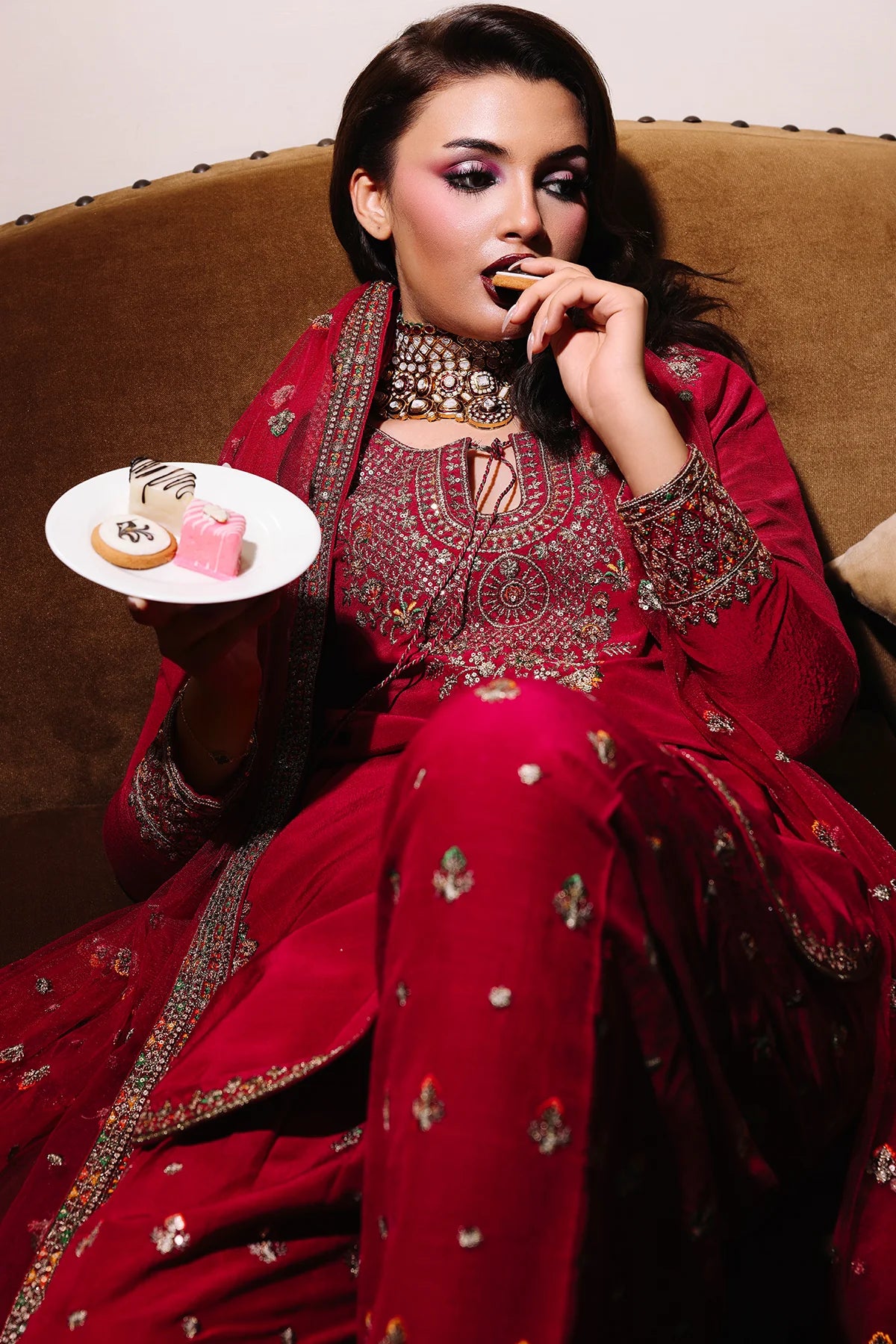 CMA-5-093 Charizma red raw silk 3PC embroidered Pret’25 suit online