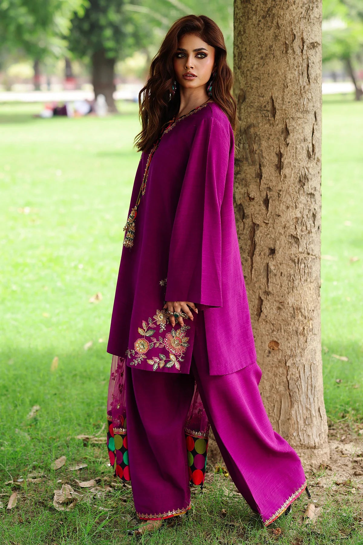 CMA-5-106 raw silk embroidered purple 3-piece suit with festive dupatta – Pakistanimoda.com.