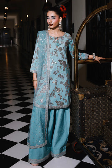 CMA-5-111 Charizma Pret’25 aqua raw silk 3PC embroidered dress