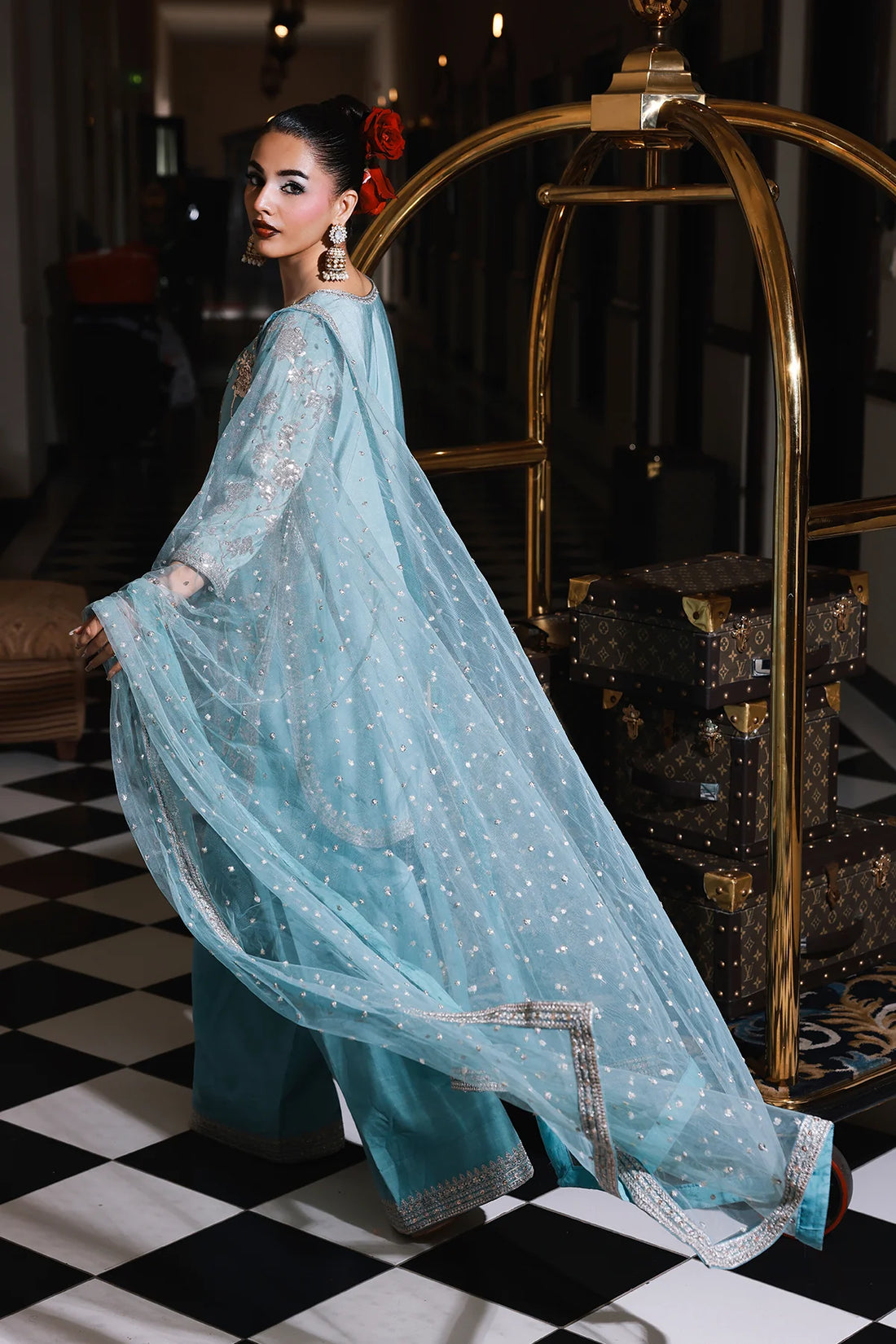 CMA-5-111 Charizma Pret’25 aqua raw silk 3PC embroidered dress