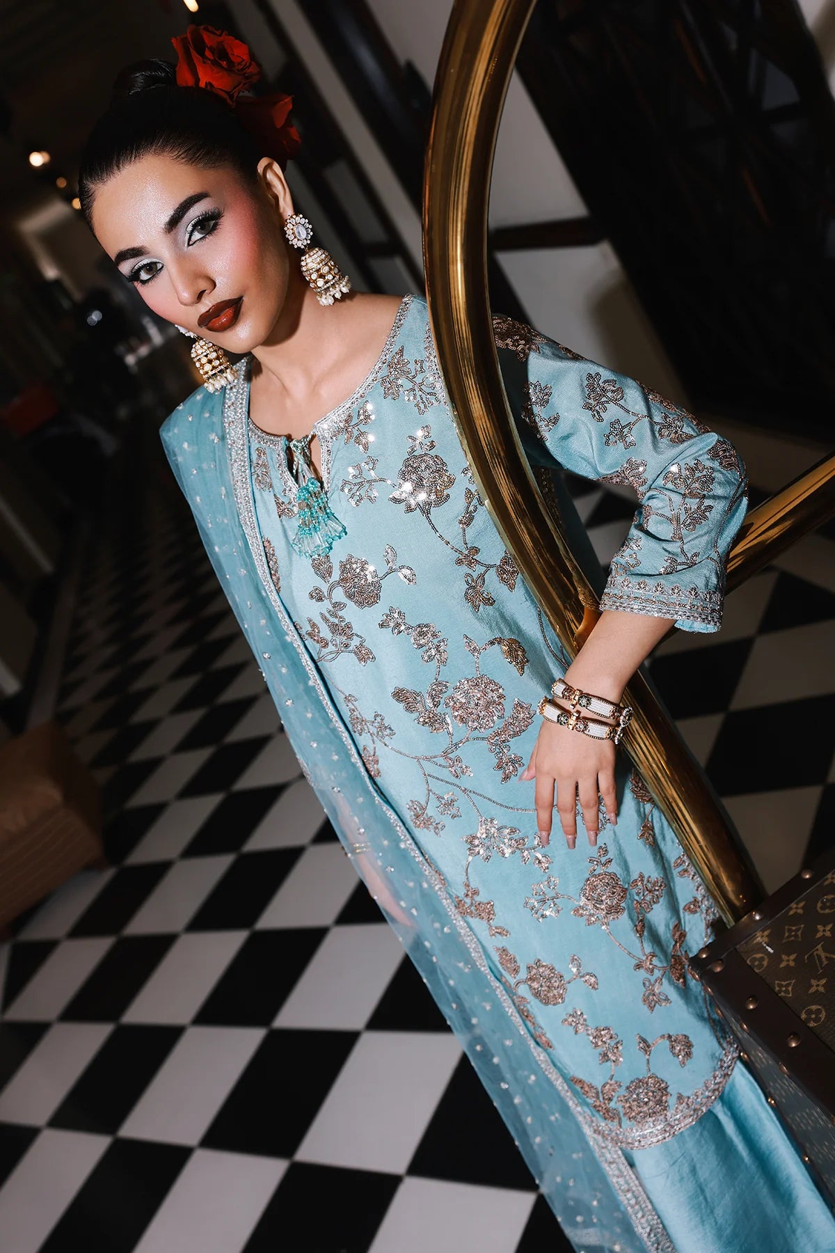 CMA-5-111 Charizma Pret’25 aqua raw silk 3PC embroidered dress