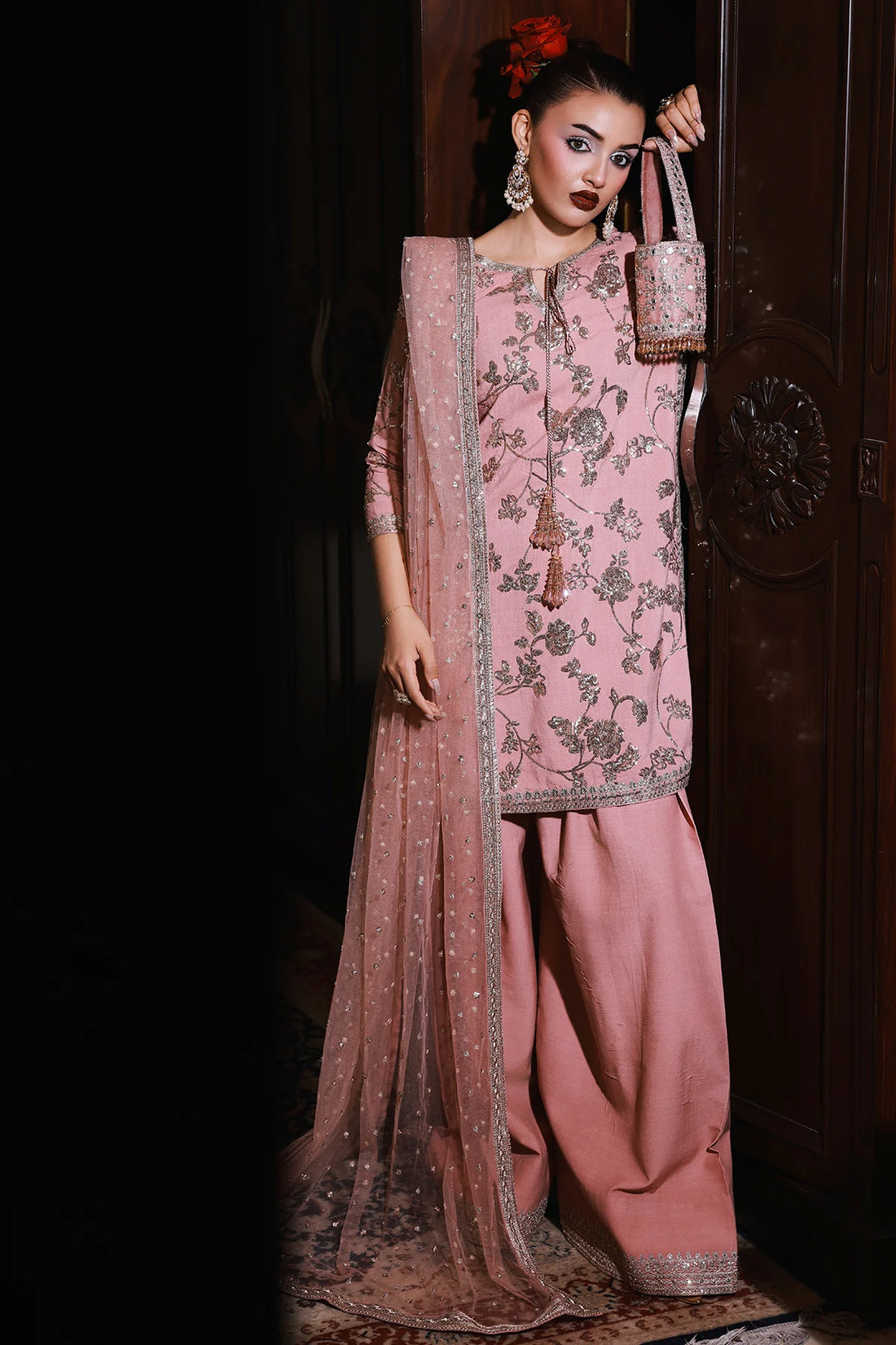 CMA-5-112 Charizma pink embroidered raw silk stitched suit online