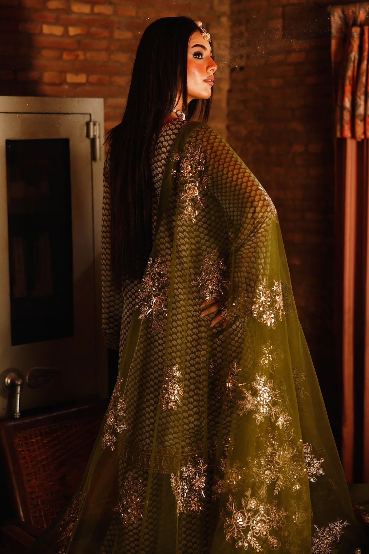 Charizma CMA-5-114A Fumes green chiffon Farshi embroidered 3PC suit
