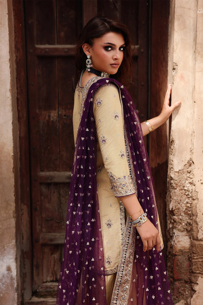 CMA-5-123A Charizma beige raw silk embroidered 3-piece suit with organza dupatta – Pakistanimoda Pret ’25.