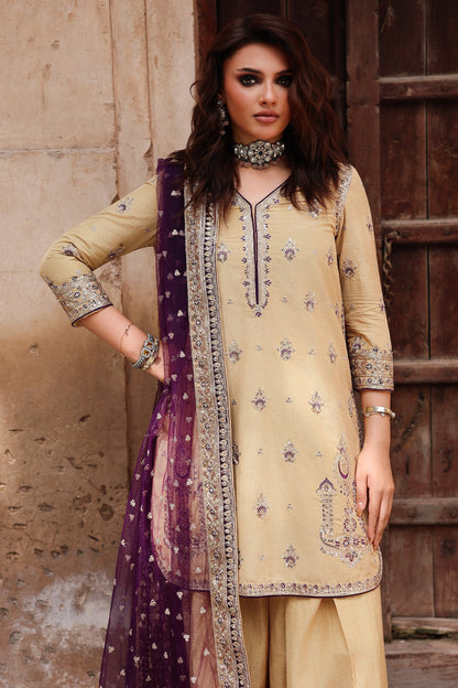 CMA-5-123A Charizma beige raw silk embroidered 3-piece suit with organza dupatta – Pakistanimoda Pret ’25.