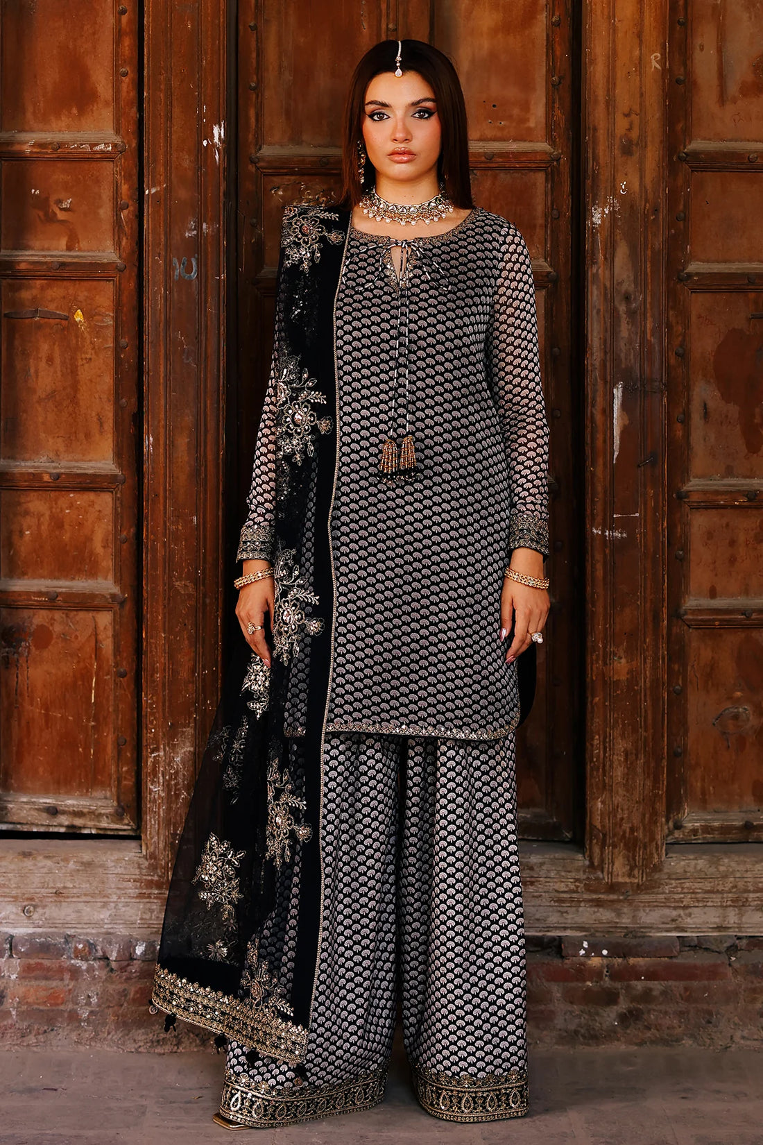 Charizma CMA-5-133 Black Chiffon Farshi Shalwar Kameez with Dupatta