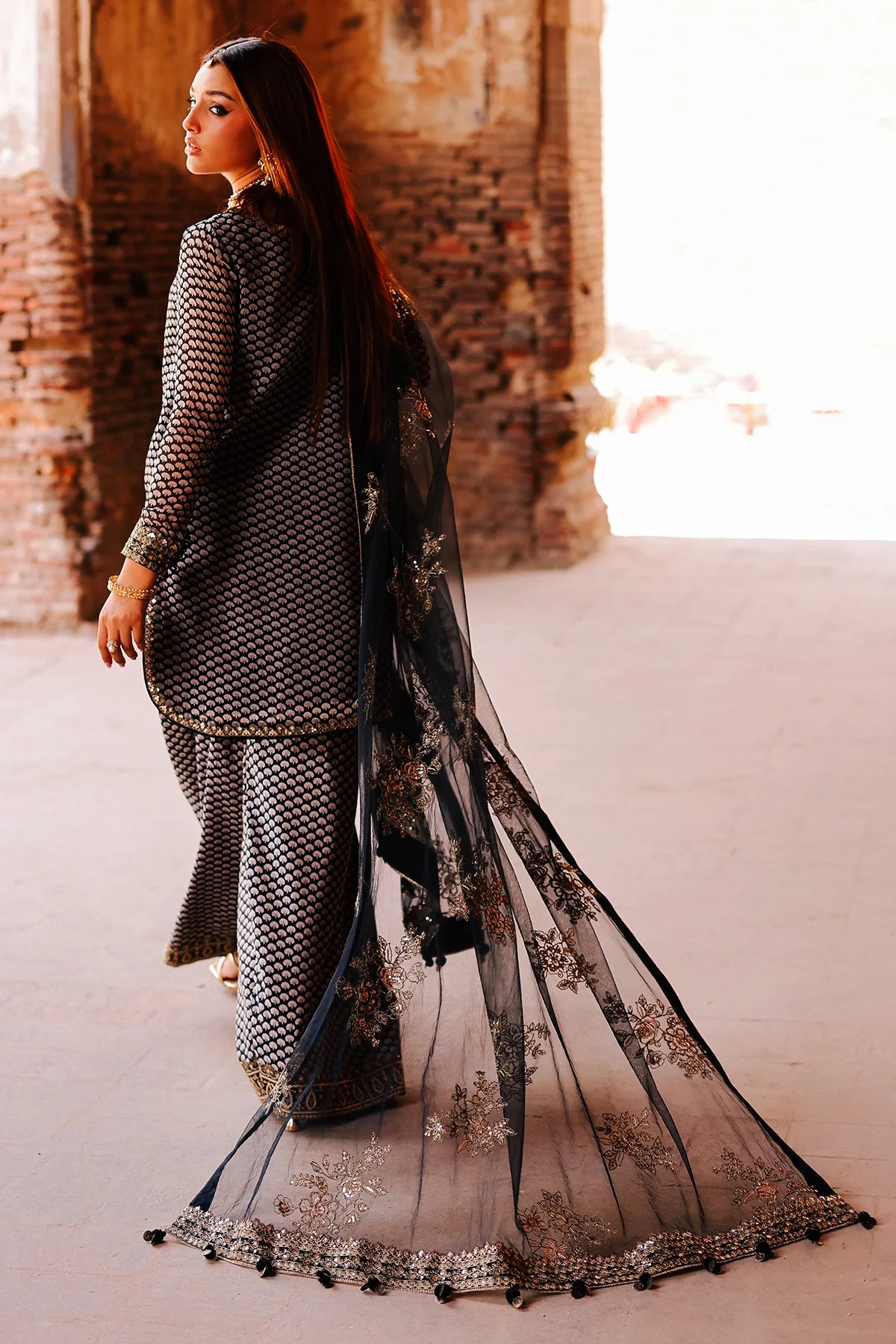 Charizma CMA-5-133 Black Chiffon Farshi Shalwar Kameez with Dupatta