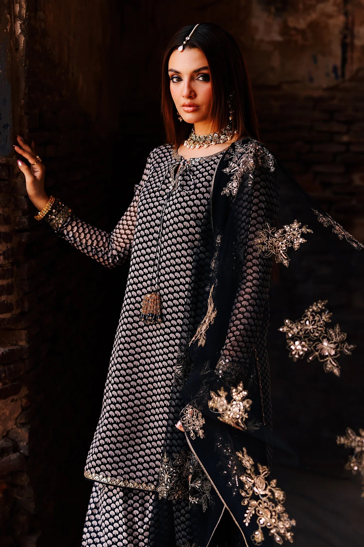 Charizma CMA-5-133 Black Chiffon Farshi Shalwar Kameez with Dupatta