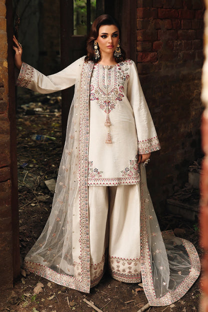 CMA-5-141M Off-White Charizma Designer Raw Silk 3PC Embroidered Ensemble with Net Dupatta – Pakistanimoda