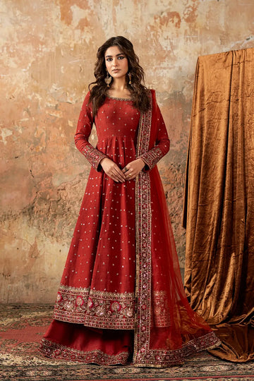 Charizma CMA-5-143 rust silk hand-embellished pishwas with sharara and net dupatta