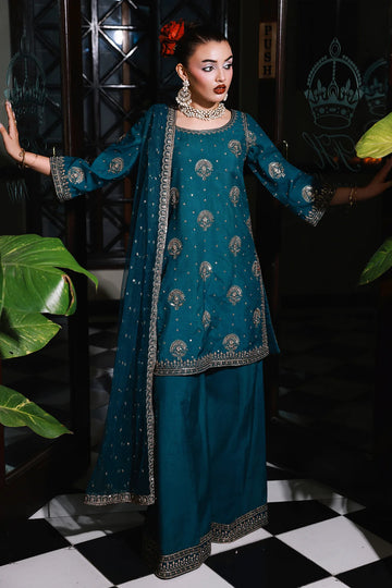 CMA-5-146 Charizma teal raw silk 3PC luxury embroidered dress online