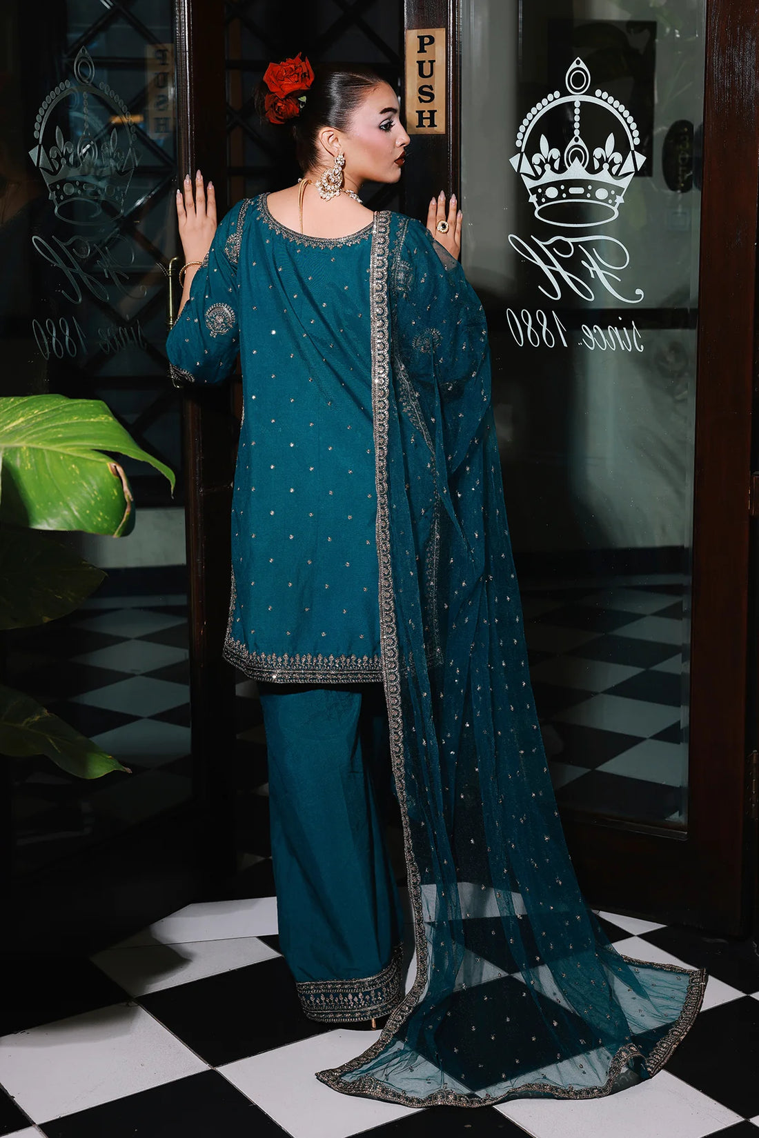CMA-5-146 Charizma teal raw silk 3PC luxury embroidered dress online