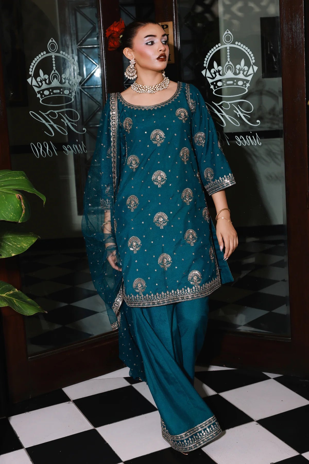 CMA-5-146 Charizma teal raw silk 3PC luxury embroidered dress online