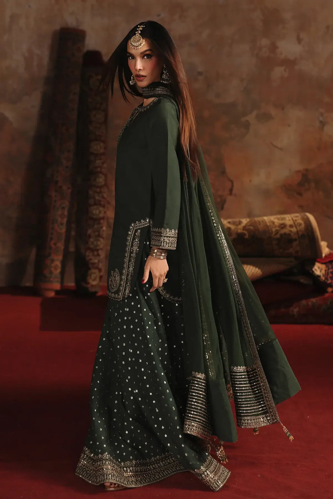 Charizma CMA-5-168 emerald raw silk embroidered Eid party wear outfit with sharara