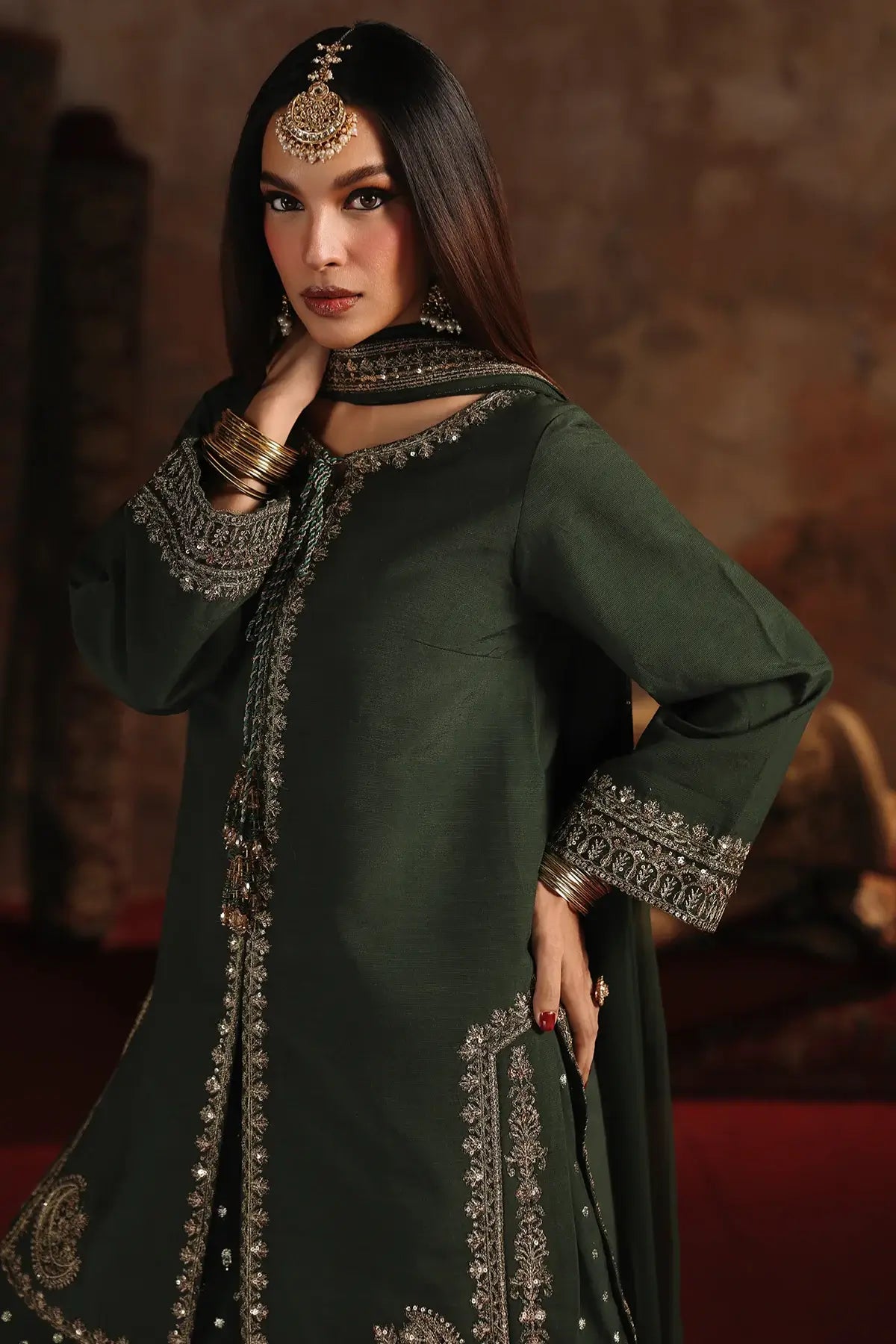 Charizma CMA-5-168 emerald raw silk embroidered Eid party wear outfit with sharara