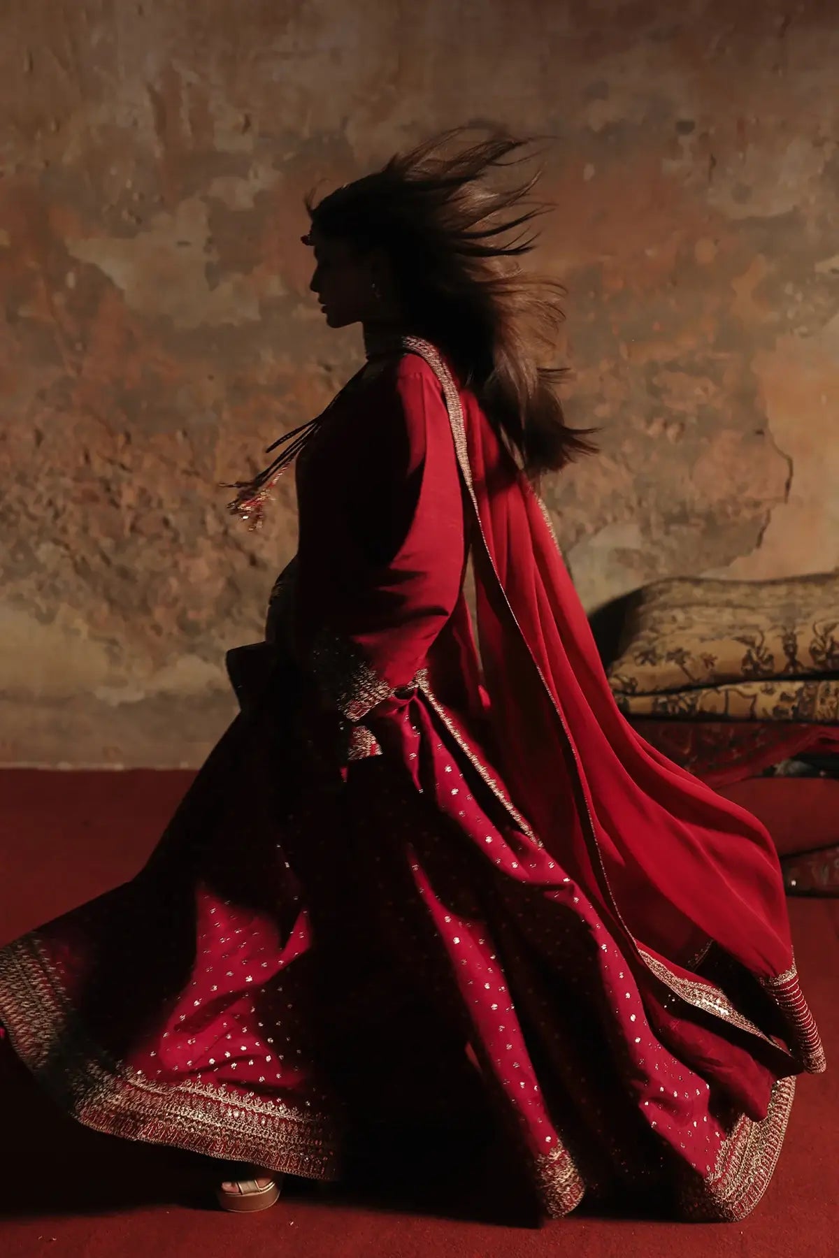 Charizma CMA-5-169 red raw silk embroidered Eid celebration outfit with sharara