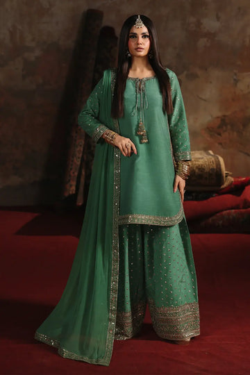 Charizma CMA-5-171 ferozi raw silk farshi shalwar Eid suit with chiffon dupatta