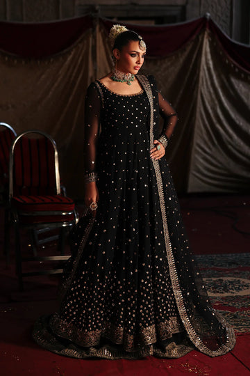 CMA-5-180 Charizma Mi Amor black chiffon sequin pishwas with sharara and net dupatta, stitched festive dress available at Pakistanimoda