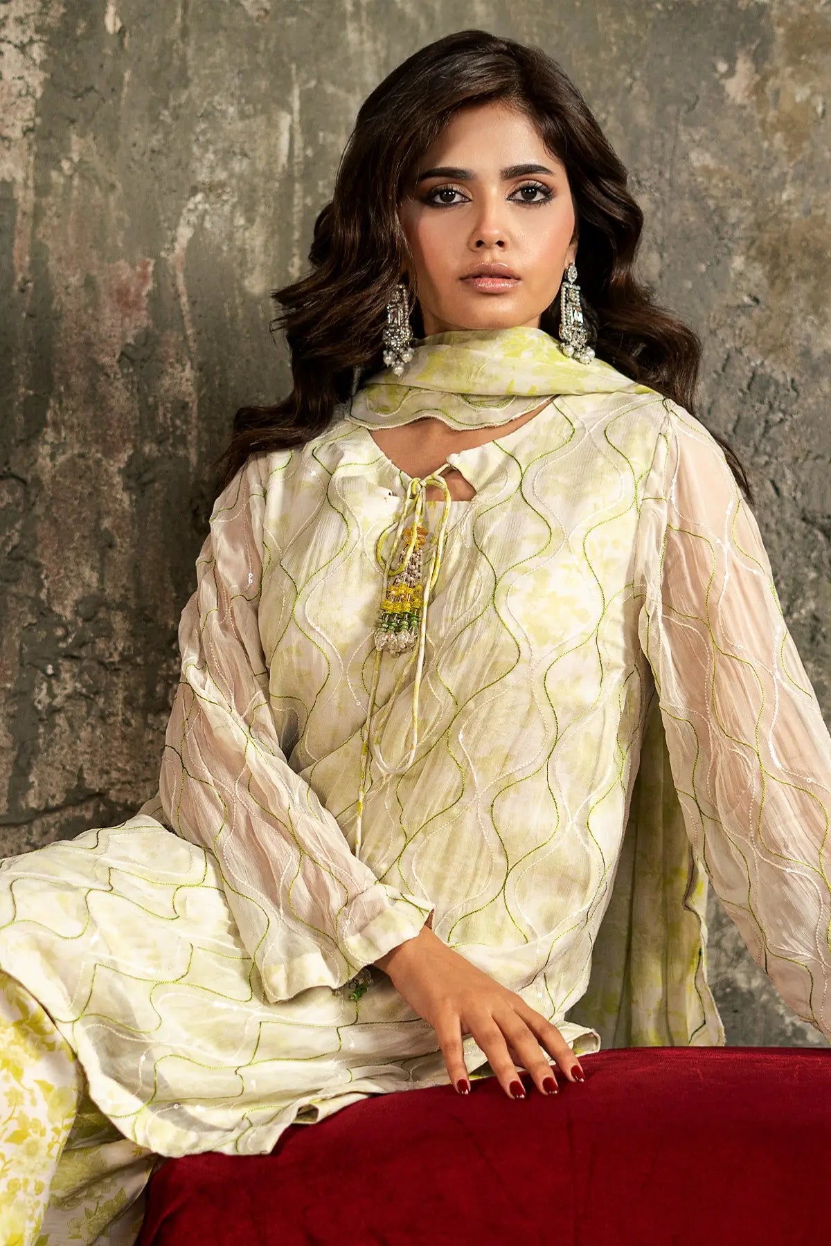 Charizma Mi-Amor CMA-5-250 yellow raw silk embroidered Eid outfit with net dupatta