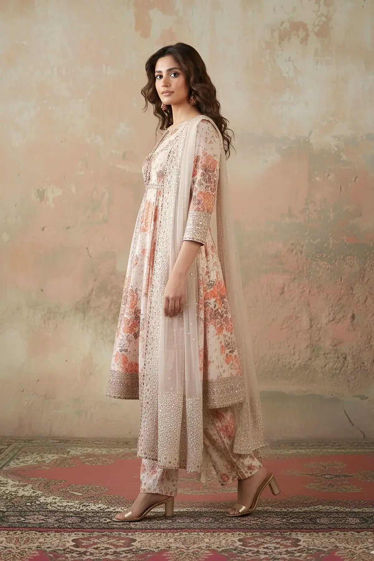 Charizma CMA-5-274 peach raw silk embroidered Eid and festive wear outfit