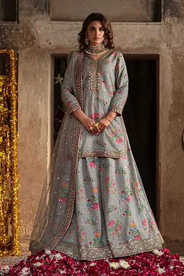 CMA-6-149 Charizma floral silk 3PC Pakistani sharara suit