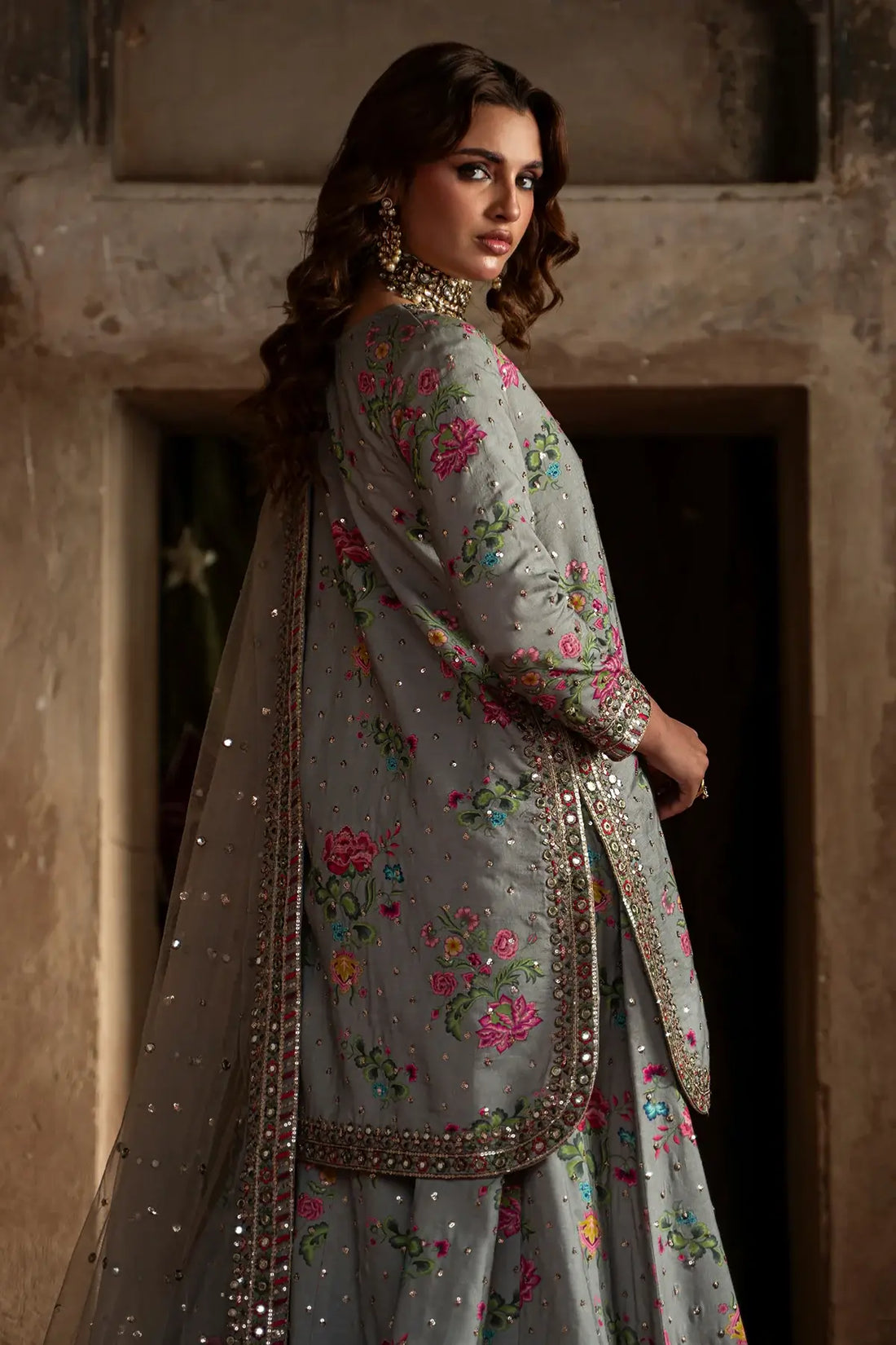 CMA-6-149 Charizma floral silk 3PC Pakistani sharara suit