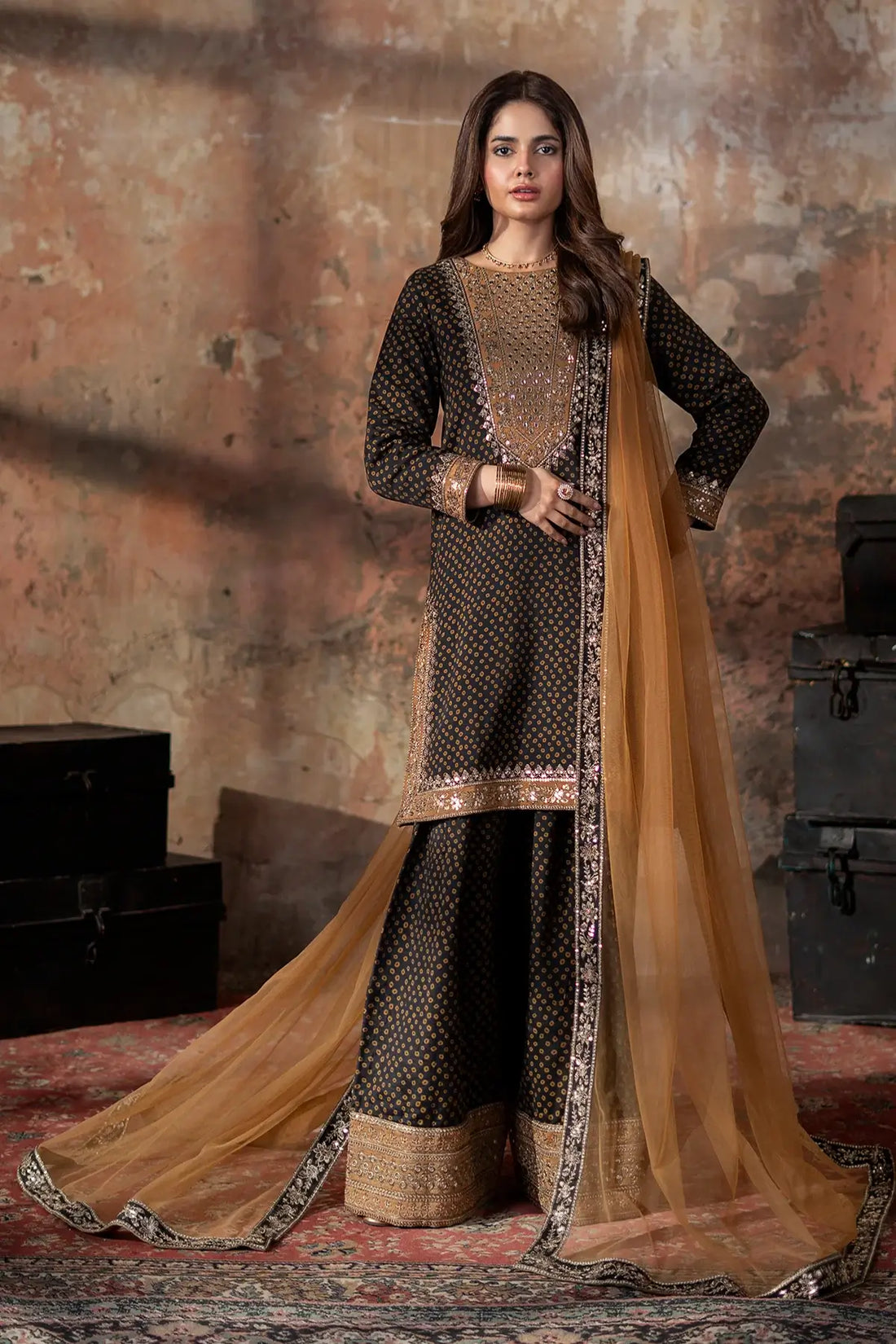 Charizma CMA-6-202 black chunri silk ready-to-wear 3PC suit