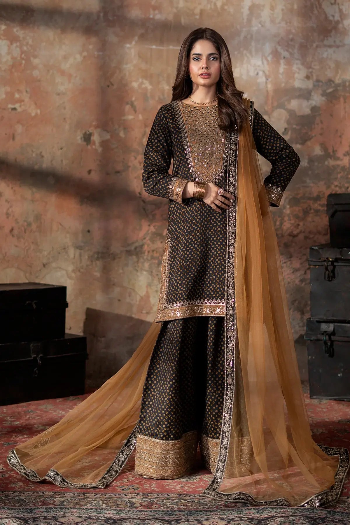 Charizma CMA-6-202 black chunri silk ready-to-wear 3PC suit