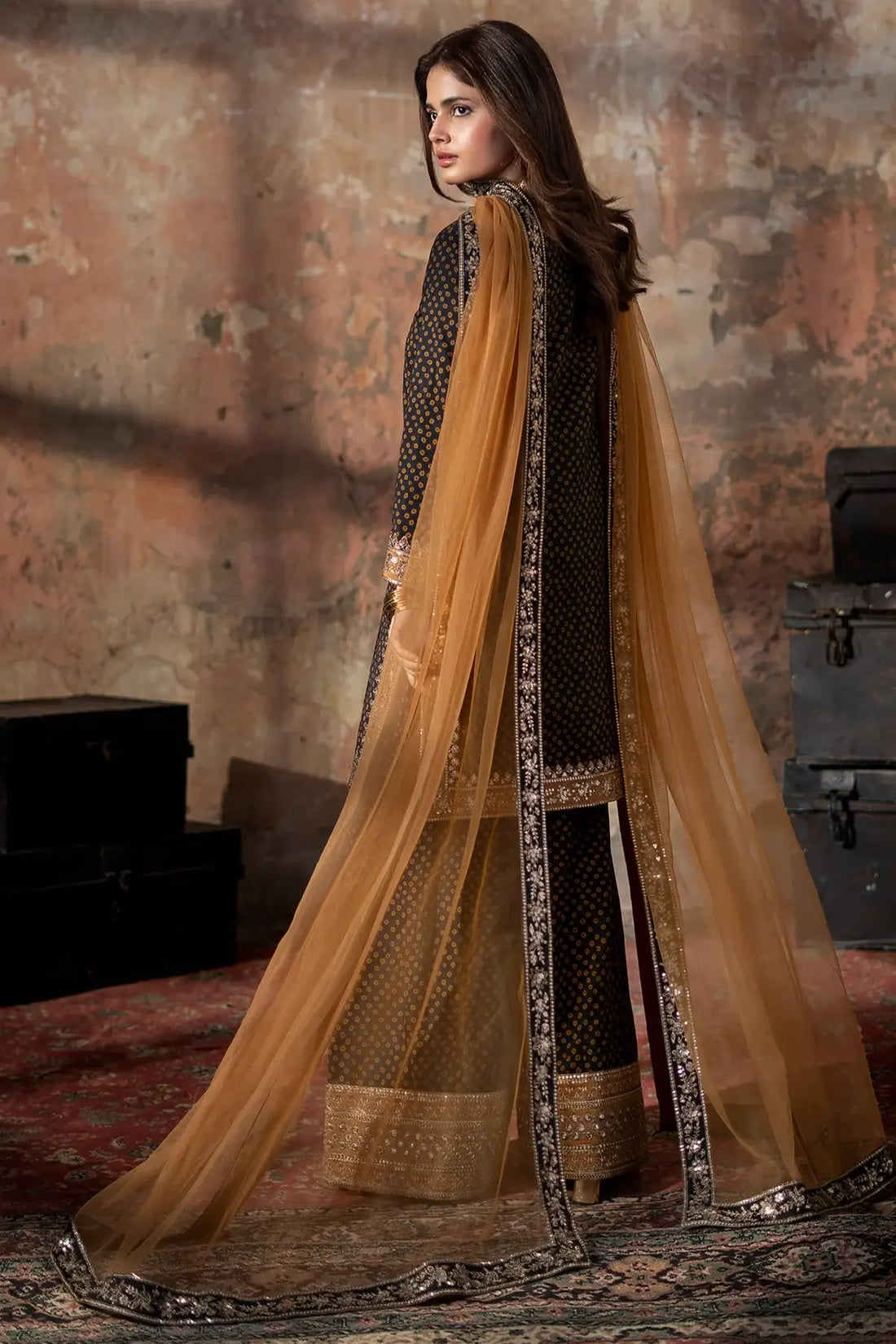 Charizma CMA-6-202 black chunri silk ready-to-wear 3PC suit