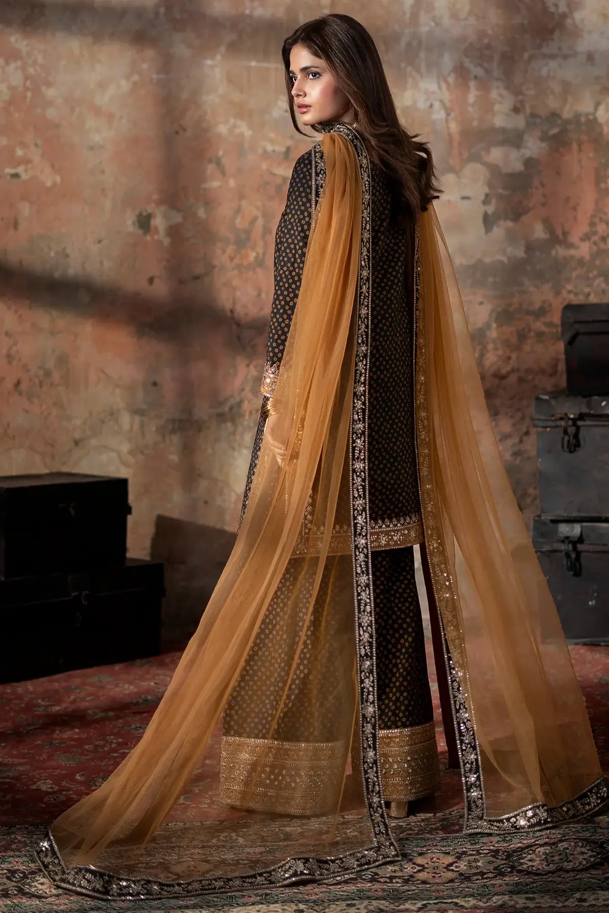 Charizma CMA-6-202 black chunri silk ready-to-wear 3PC suit