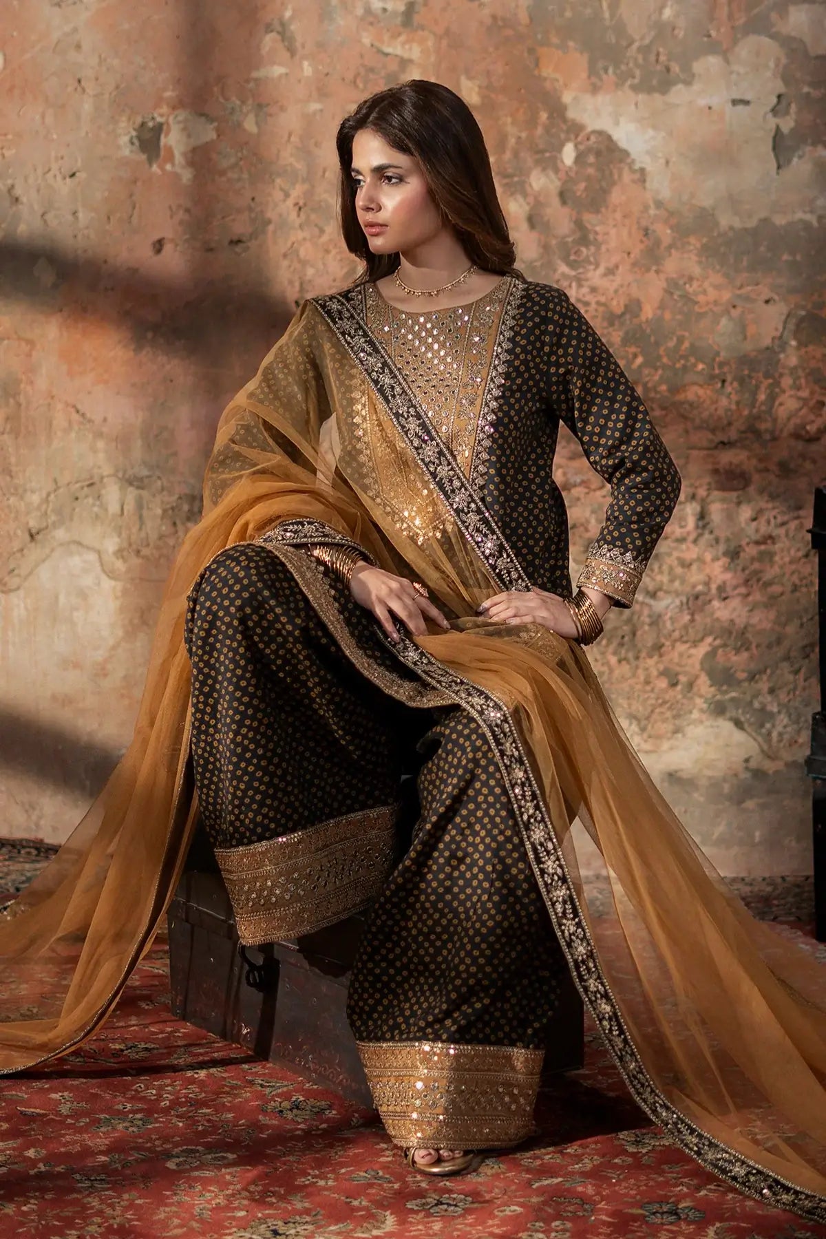 Charizma CMA-6-202 black chunri silk ready-to-wear 3PC suit