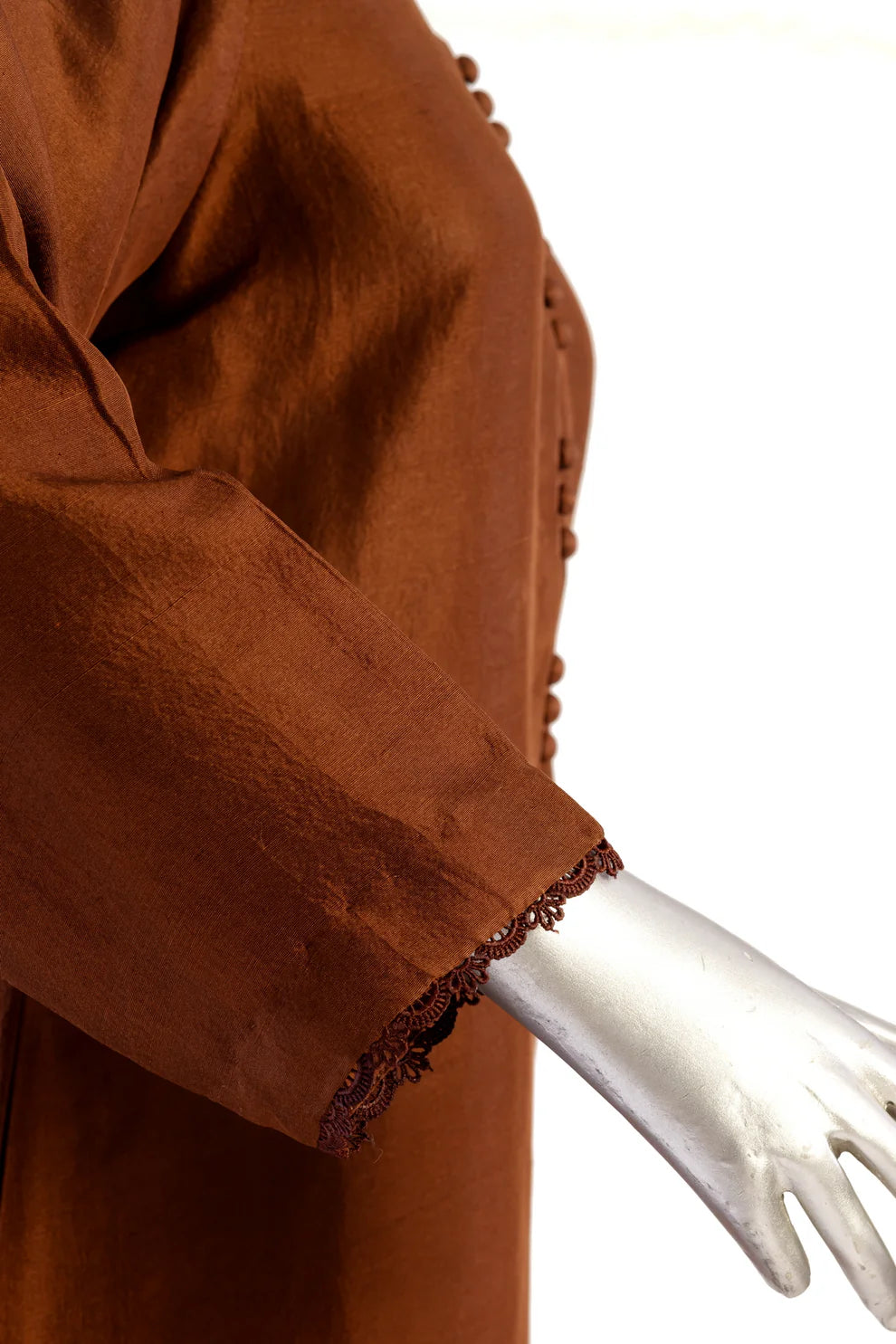 COCO-Chocolate Brown Raw Silk Culotte Set with Lace Embellishments