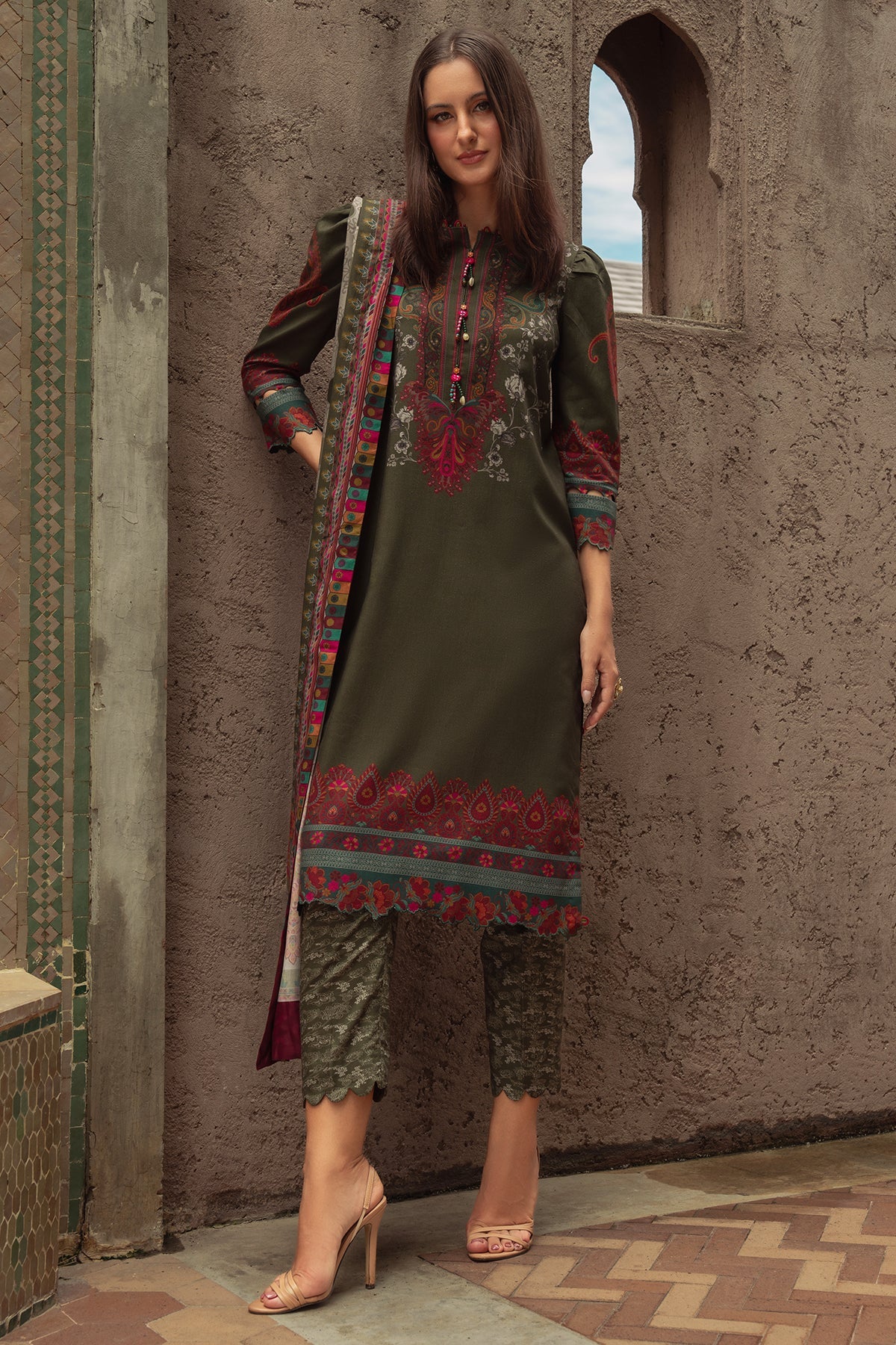 CPW5-05 Charizma Olive Green Printed Linen Stitched 3PC Suit Winter 2025 at Pakistanimoda.com